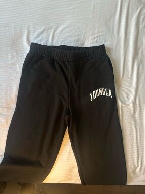 YoungLA Black Men’s Joggers with White Logo
